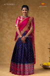 Girls Navy Blue Floral Bandhini Half Saree | Langa Davani