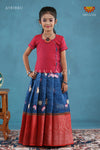 Navy Blue Pichwai Lotus Pattu Pavadai For Girls !!!