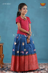 Navy Blue Pichwai Lotus Pattu Pavadai For Girls !!!