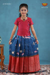 Navy Blue Pichwai Lotus Pattu Pavadai For Girls !!!