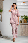 Peach Cotton Night Wear Set For Women 