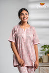 Peach Cotton Night Wear Set For Women 