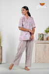 Purple Cotton Night Wear Set For Women 