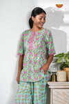 Green floral Cotton Night Wear Set For Women