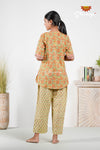 Green And Orange floral Cotton Night Wear Set For Women