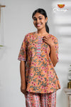 Orange floral Cotton Night Wear Set For Women