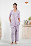 Purple Floral Print Cotton Night Wear Set For Women !!!