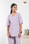 Purple Floral Print Cotton Night Wear Set For Women !!!