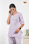 Purple Floral Print Cotton Night Wear Set For Women !!!