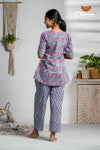 Blue floral Cotton Night Wear Set For Women