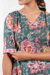 Dark Green Floral Print Cotton Night Wear Set For Women !!!