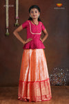 Orange Paisley Peacock Pattu Pavadai For Girls - Festive Wear!!!