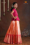 Orange Paisley Peacock Pattu Pavadai For Girls - Festive Wear!!!