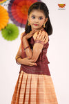 Girls Brown Golden RailPattu Pavadai - Festive Wear