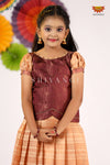 Girls Brown Golden RailPattu Pavadai - Festive Wear