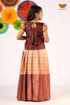 Girls Brown Golden RailPattu Pavadai - Festive Wear