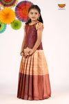 Girls Brown Golden RailPattu Pavadai - Festive Wear