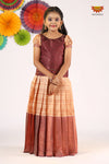Girls Brown Golden RailPattu Pavadai - Festive Wear