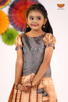 Girls Grey Golden RailPattu Pavadai - Festive Wear