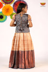 Girls Grey Golden RailPattu Pavadai - Festive Wear