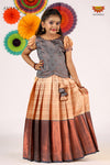 Girls Grey Golden RailPattu Pavadai - Festive Wear