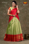 Golden Hills Green Half Saree | Langa davani in Short Sleeve