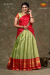 Golden Hills Green Half Saree | Langa davani in Short Sleeve