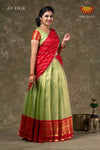 Golden Hills Green Half Saree | Langa davani in Short Sleeve