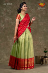 Golden Hills Green Half Saree | Langa davani in Short Sleeve