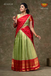 Golden Hills Green Half Saree | Langa davani in Short Sleeve