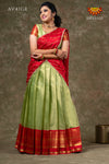 Golden Hills Green Half Saree | Langa davani in Short Sleeve