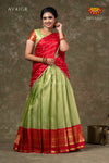 Golden Hills Green Half Saree | Langa davani in Short Sleeve