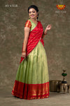 Golden Hills Green Half Saree | Langa davani in Short Sleeve