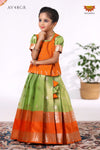 Festive Collection - Green Tissue Jega Pattu Pavadai For Kids
