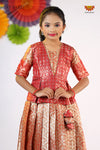 Girls Red Tissue Coconut Pattu Pavadai - Festive Wear