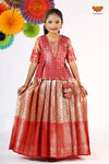 Girls Red Tissue Coconut Pattu Pavadai - Festive Wear