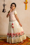 Onam Collection - Half White Onam Pink Lotus Pattu Pavadai - !!!