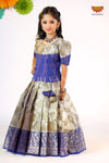 Blue Silver Poppy Pattu Pavadai For Girls - Festive Wear!!!