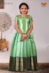 Green Golden Pillar Pattu Pavadai Diwali Collection for Girls