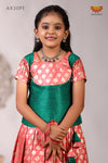 Peach Satin Twin LeafPattu Pavadai For Girls - Festive Wear!!!