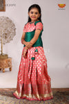 Peach Satin Twin LeafPattu Pavadai For Girls - Festive Wear!!!