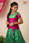 Green Floating Peacock Pattu Pavadai For Girls - Festive Wear!!!