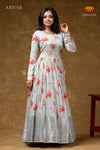 SkyBlue Pure Chanderi Rose Print Long Gown For Girls !!!