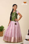 Festive Collection - Lavender Kota Leaf Chanderi Pattu Pavadai For Girls 