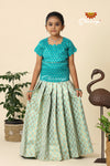 Sky Blue Floral Drops Pattu Pavadai Collections For Kids and Women