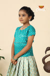Sky Blue Floral Drops Pattu Pavadai For Kids !!!