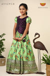 Satin Rose Bunch Pattu Pavadai For Girls Parrot Green - Festive Wear!!!