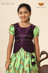 Satin Rose Bunch Pattu Pavadai For Girls Parrot Green - Festive Wear!!!