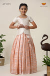 Peach Pastel Rose Pattu Pavadai For Girls - Festive Wear!!!