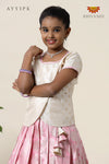 Pink Pastel Rose Pattu Pavadai For Girls - Festive Wear!!!